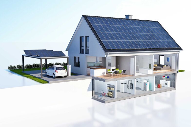 Eigener Solarstrom: Wer seine Miele-Hausgeräte mit der intelligenten Gebäudeautomatisierung von Loxone verbindet, kann den selbsterzeugten Solarstrom optimal nutzen. (Foto: KB3-stock.adobe.com)