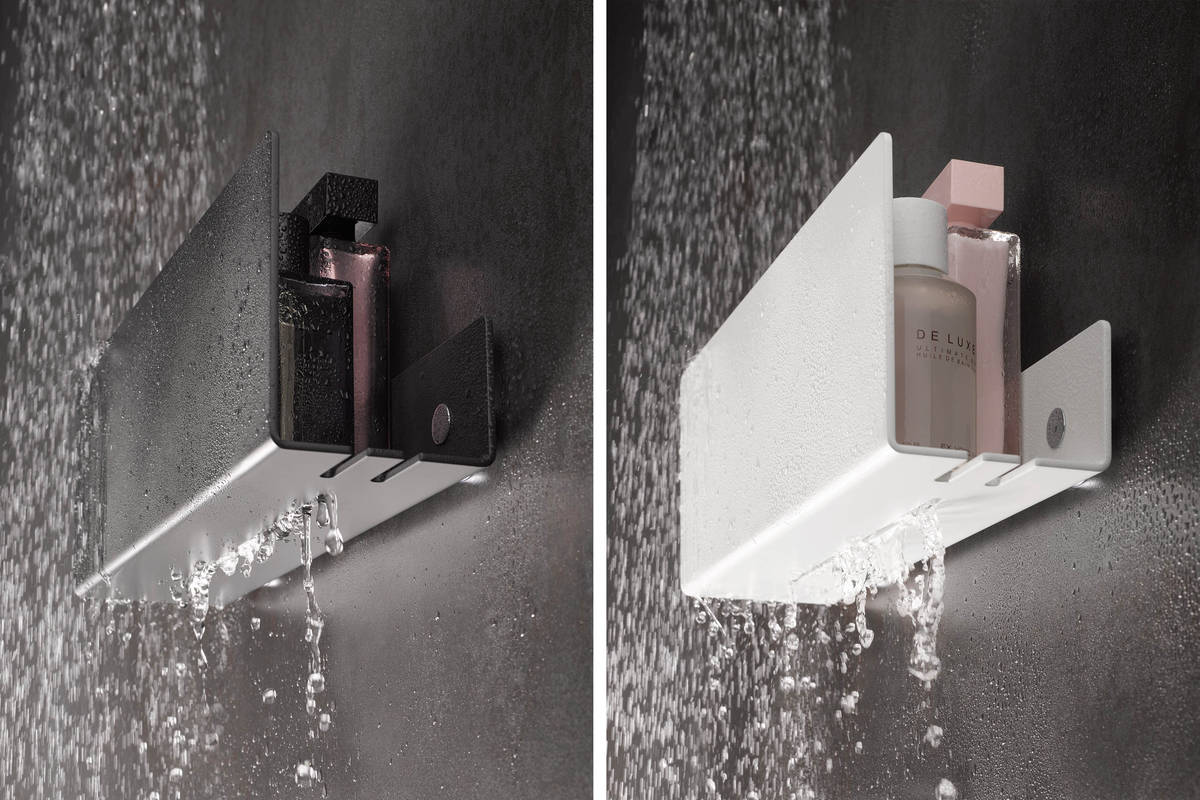 Showershelves: Ob vorne in geschlossenem oder halboffenem Design räumt diese Duschablage auf mit wackeligen Ablageflächen. Selbst grosse Shampooflaschen fallen nicht um oder herunter. Für die dauerhaft haltbare Klebebefestigung eignen sich alle glatten Untergründe, wie Fliesen oder Duschwände aus Glas oder Kunststoff. Keuco.